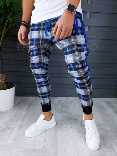 Pantaloni barbati albastri in carouri smart casual ZR 19066 